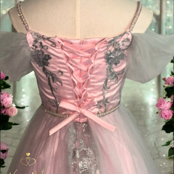 New Girls Pink Cinderella Gown with Silver Trim - Picture 3 of 5